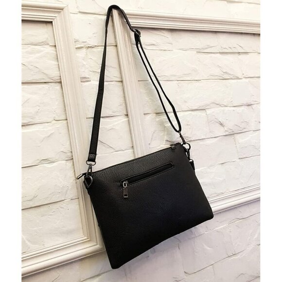 ✨Nigedu Women Black Oversized Leather Clutch Studded Wristlet Envelope Handbag